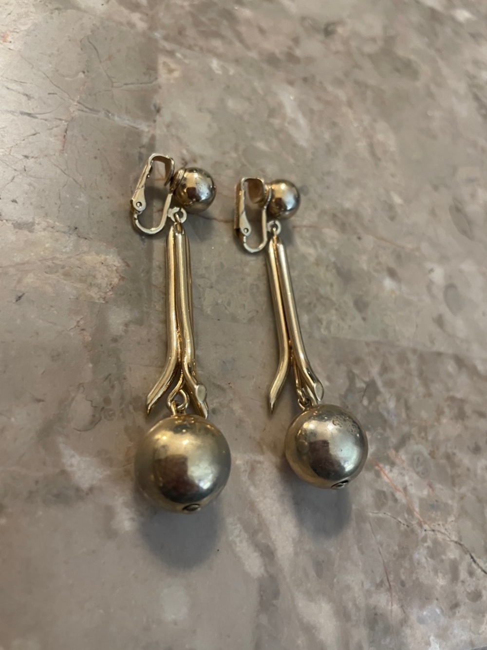 RARE Vintage BERGERE Gold-Tone Drop Ball Clip-On Earrings 2”